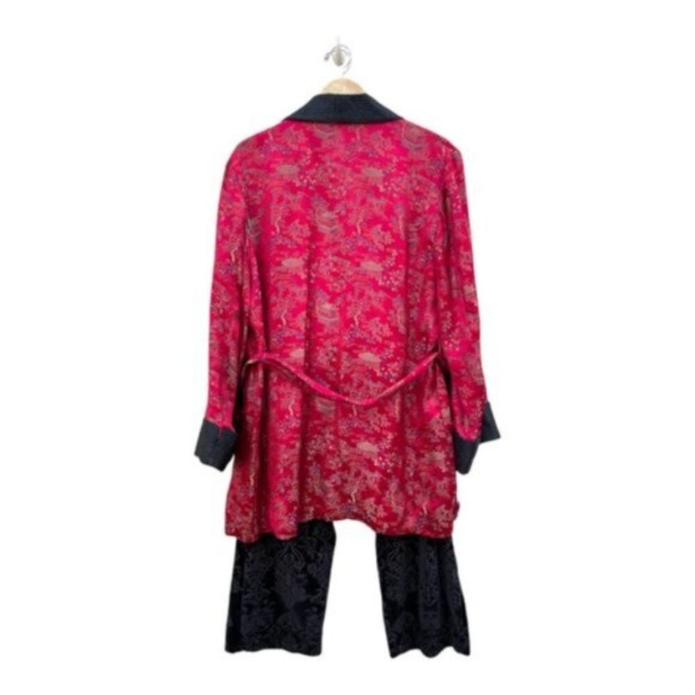 Vintage Oriental Satin Brocade Smoking Jacket w/ Black Pants Men Size 48 - Picture 11 of 14